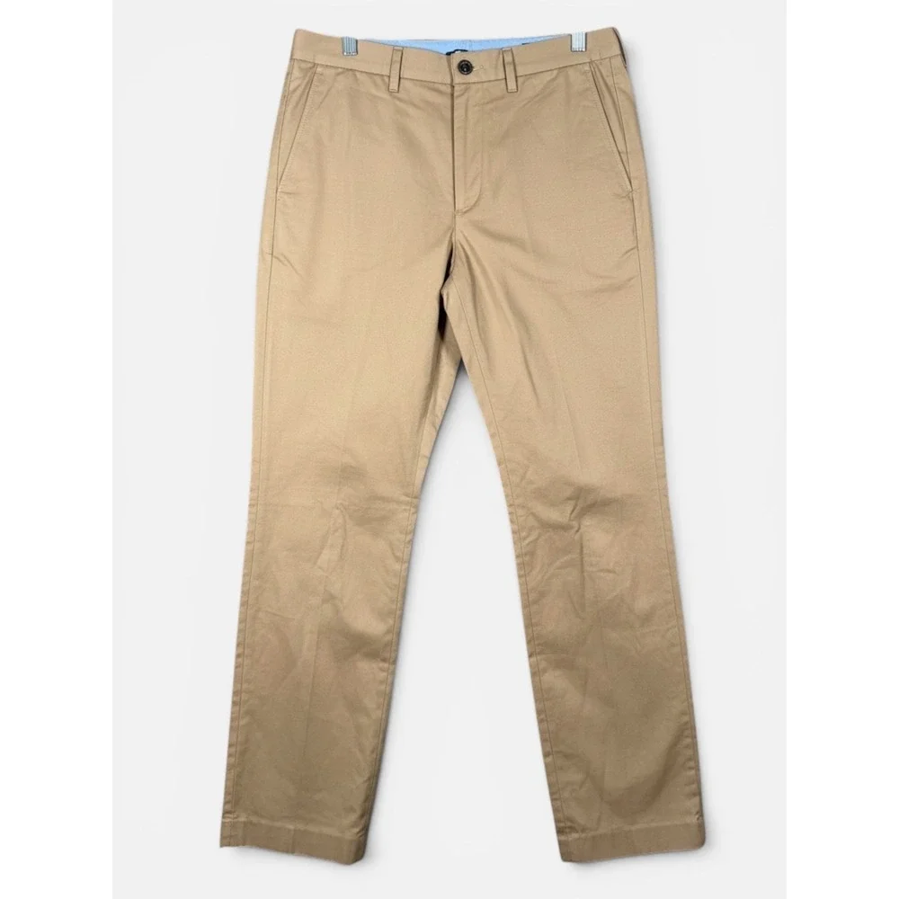 J.Crew Bedford‎ Chino Pants Mens 32x34 Khaki Tan Flat Front 100% Cotton Office